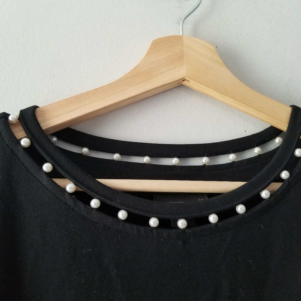J Jill Wearever Collection Black Long Sleeve Dress Pearl Neckline Small - Picture 5 of 7